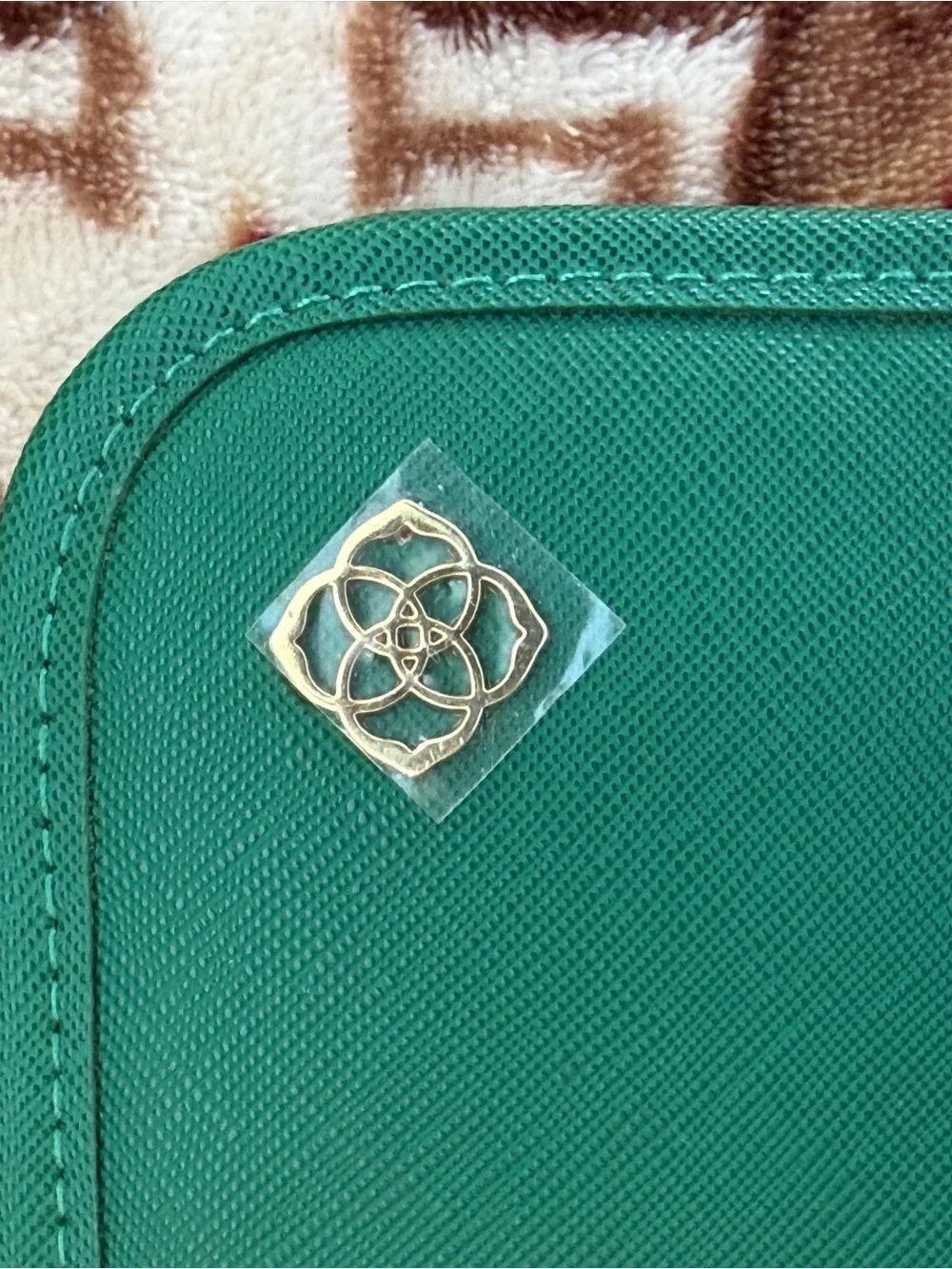 Kendra Scott Small Green Zip Travel Jewelry Case Organizer Gold Tone